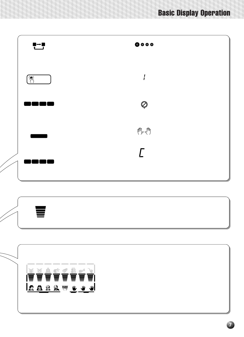 Basic display operation | Yamaha PSR-330 User Manual | Page 9 / 90