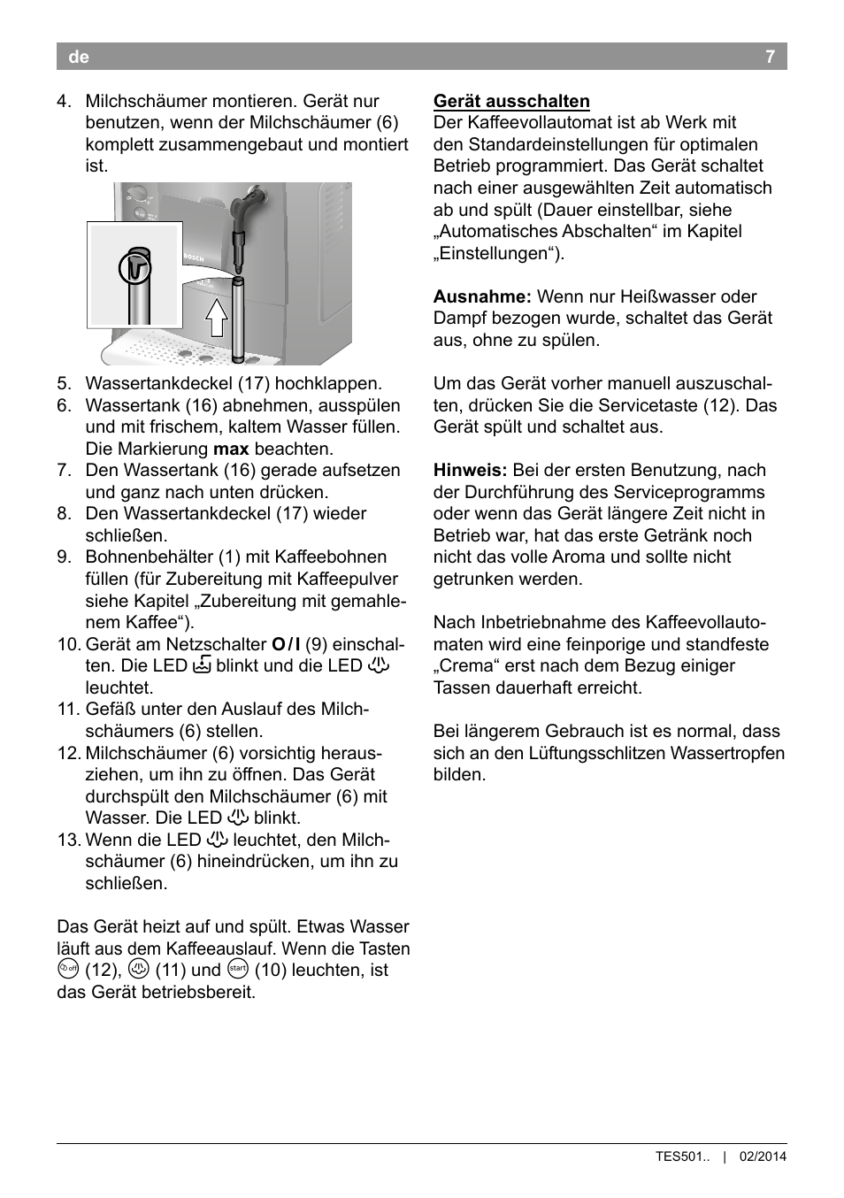 Bosch TES50159DE VeroCafe Kaffeevollautomat schwarz User Manual | Page 11 / 86