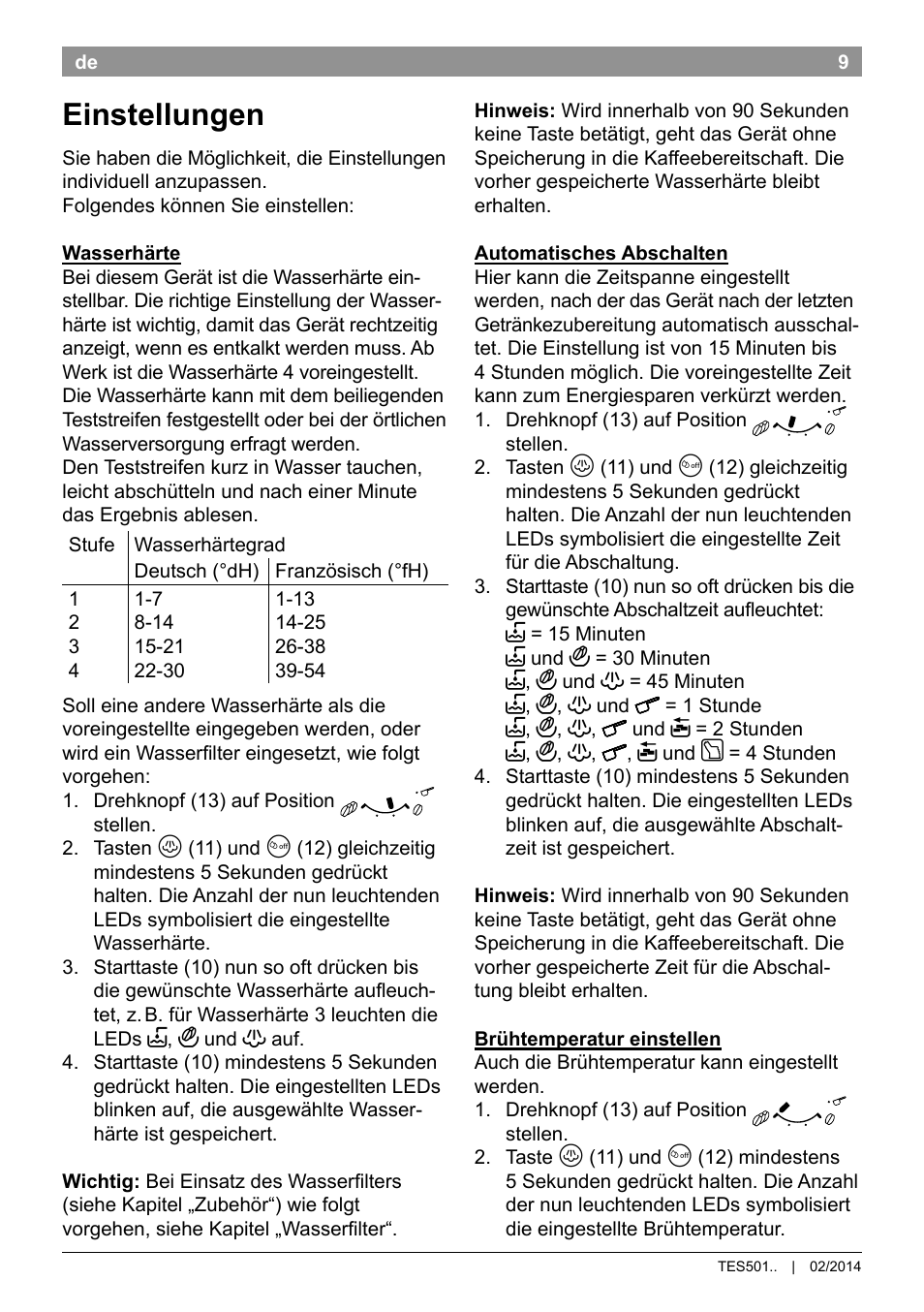 Einstellungen | Bosch TES50159DE VeroCafe Kaffeevollautomat schwarz User Manual | Page 13 / 86