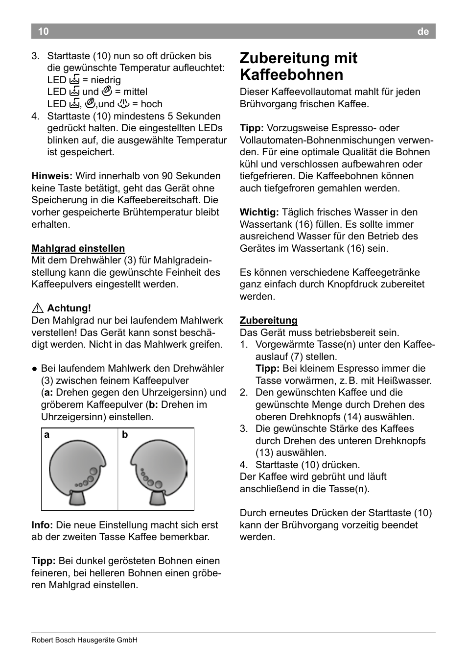 Zubereitung mit kaffeebohnen | Bosch TES50159DE VeroCafe Kaffeevollautomat schwarz User Manual | Page 14 / 86