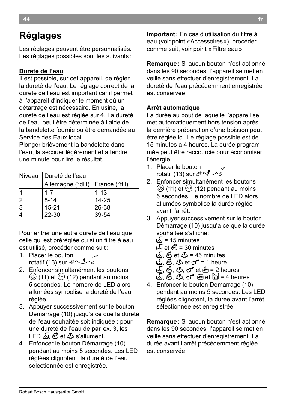 Réglages | Bosch TES50159DE VeroCafe Kaffeevollautomat schwarz User Manual | Page 48 / 86