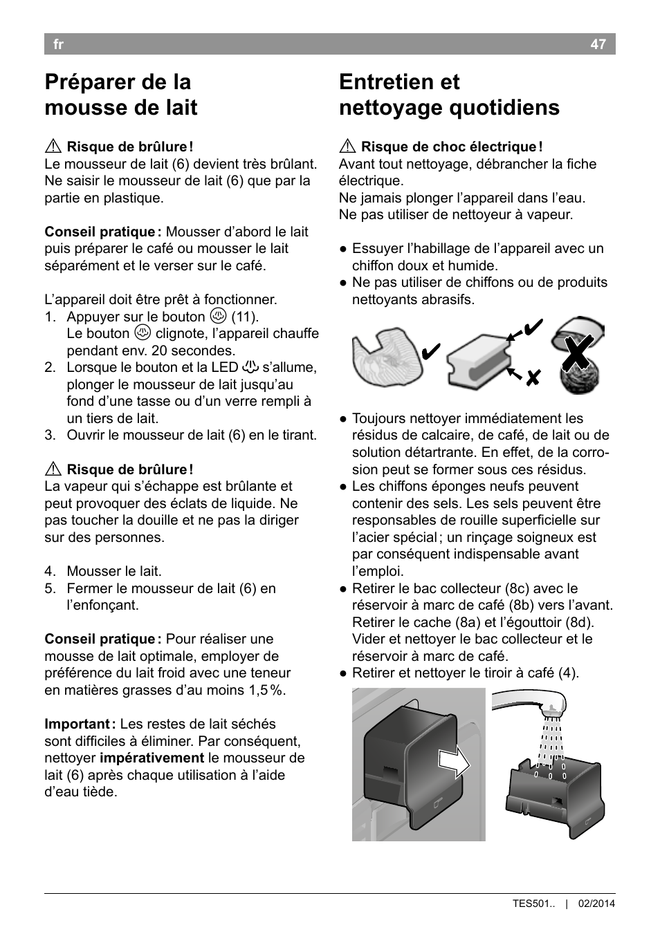 Préparer de la mousse de lait, Entretien et nettoyage quotidiens | Bosch TES50159DE VeroCafe Kaffeevollautomat schwarz User Manual | Page 51 / 86