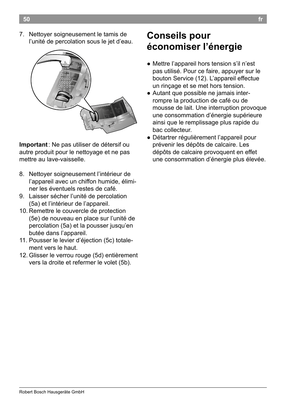 Conseils pour économiser l’énergie | Bosch TES50159DE VeroCafe Kaffeevollautomat schwarz User Manual | Page 54 / 86