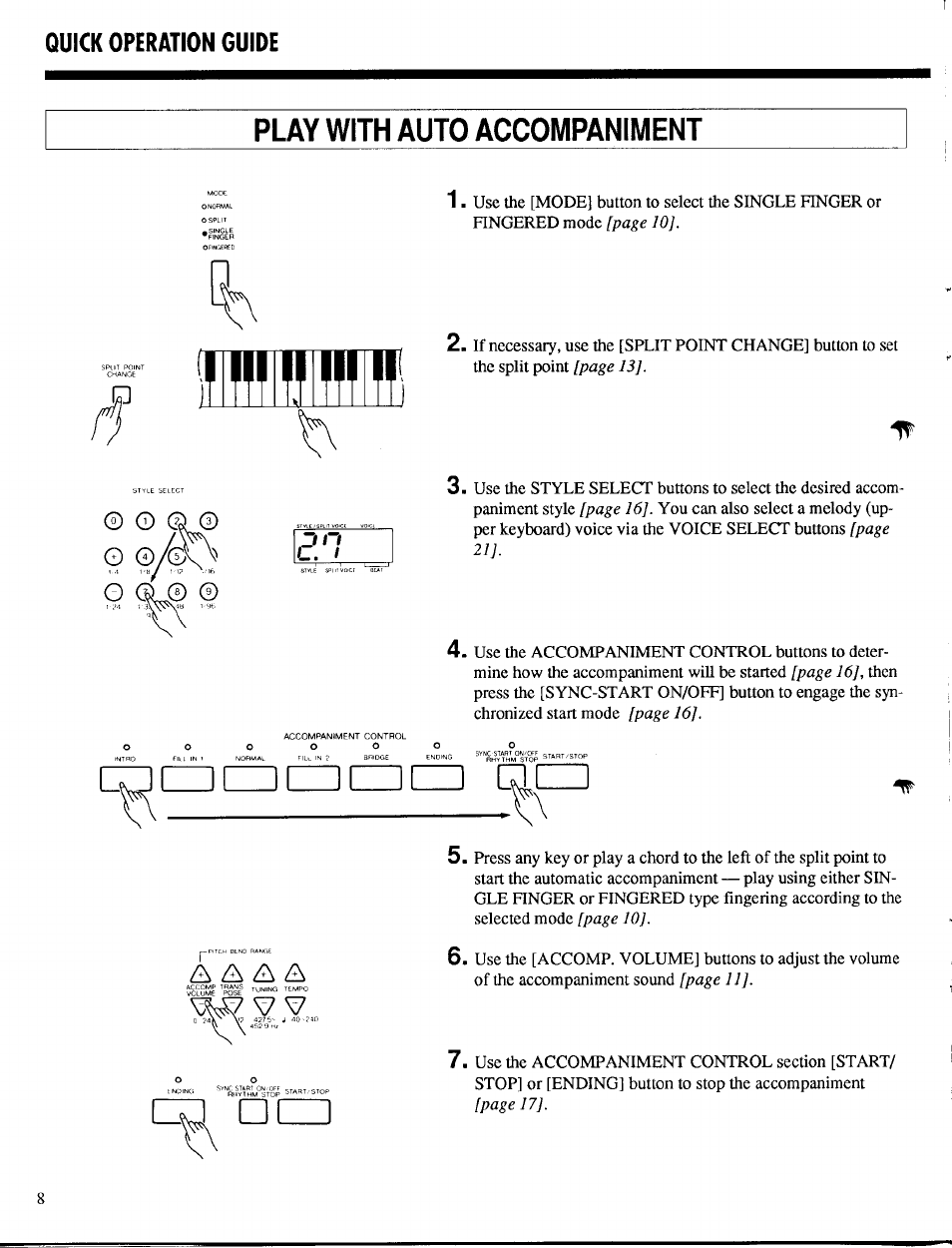 Play with auto accompaniment, Quick operation guide, C. i | Page 10, Page 13, Page 16, Page, Page 11, Ipage 17 | Yamaha PSR-400 User Manual | Page 10 / 47