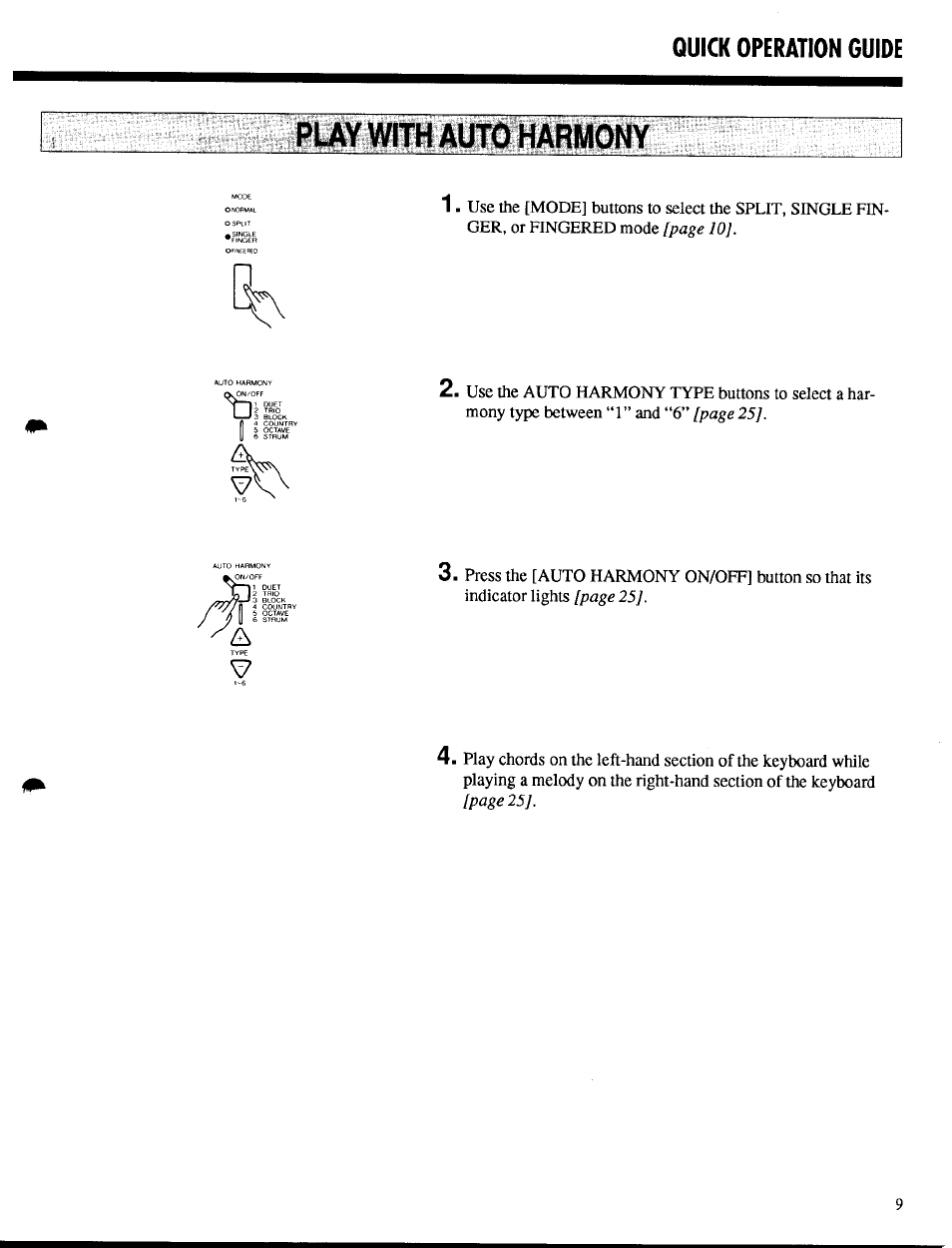 Plàyvm« atno harmony, Quick operation guide, Page 10 | Page 25 | Yamaha PSR-400 User Manual | Page 11 / 47