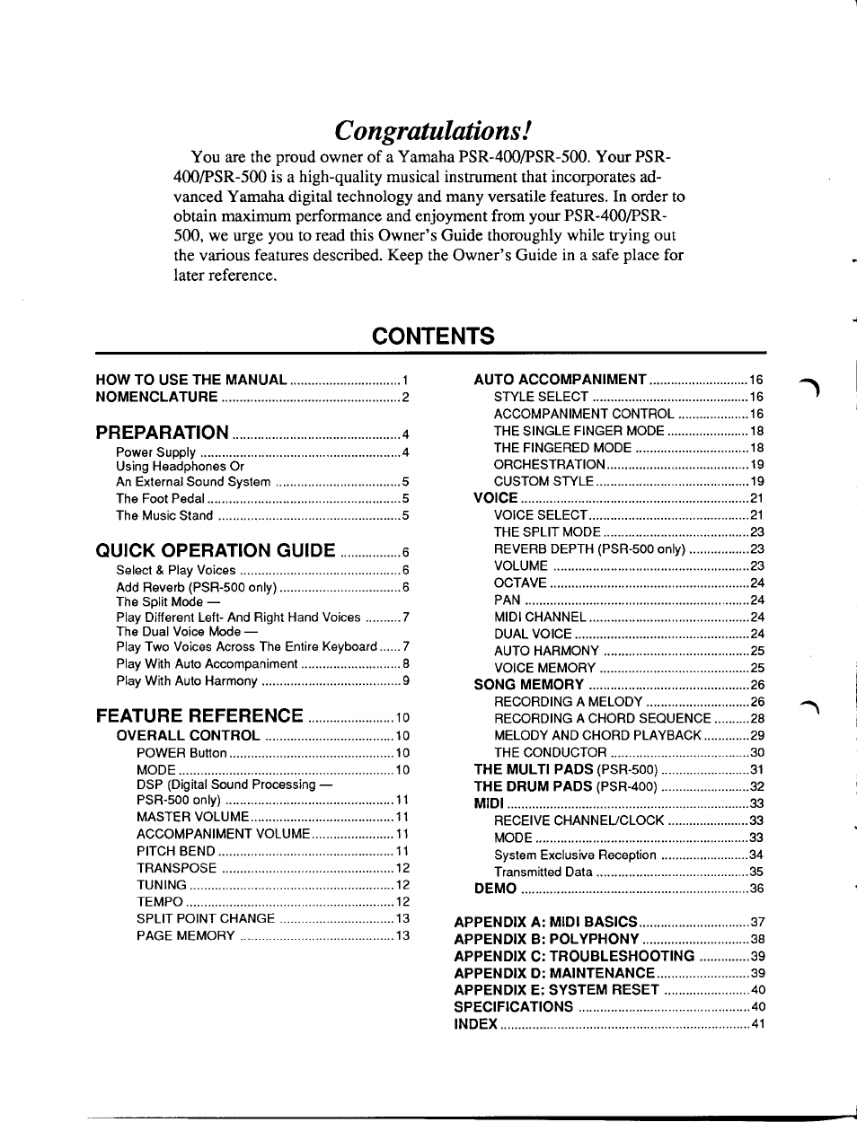 Yamaha PSR-400 User Manual | Page 2 / 47