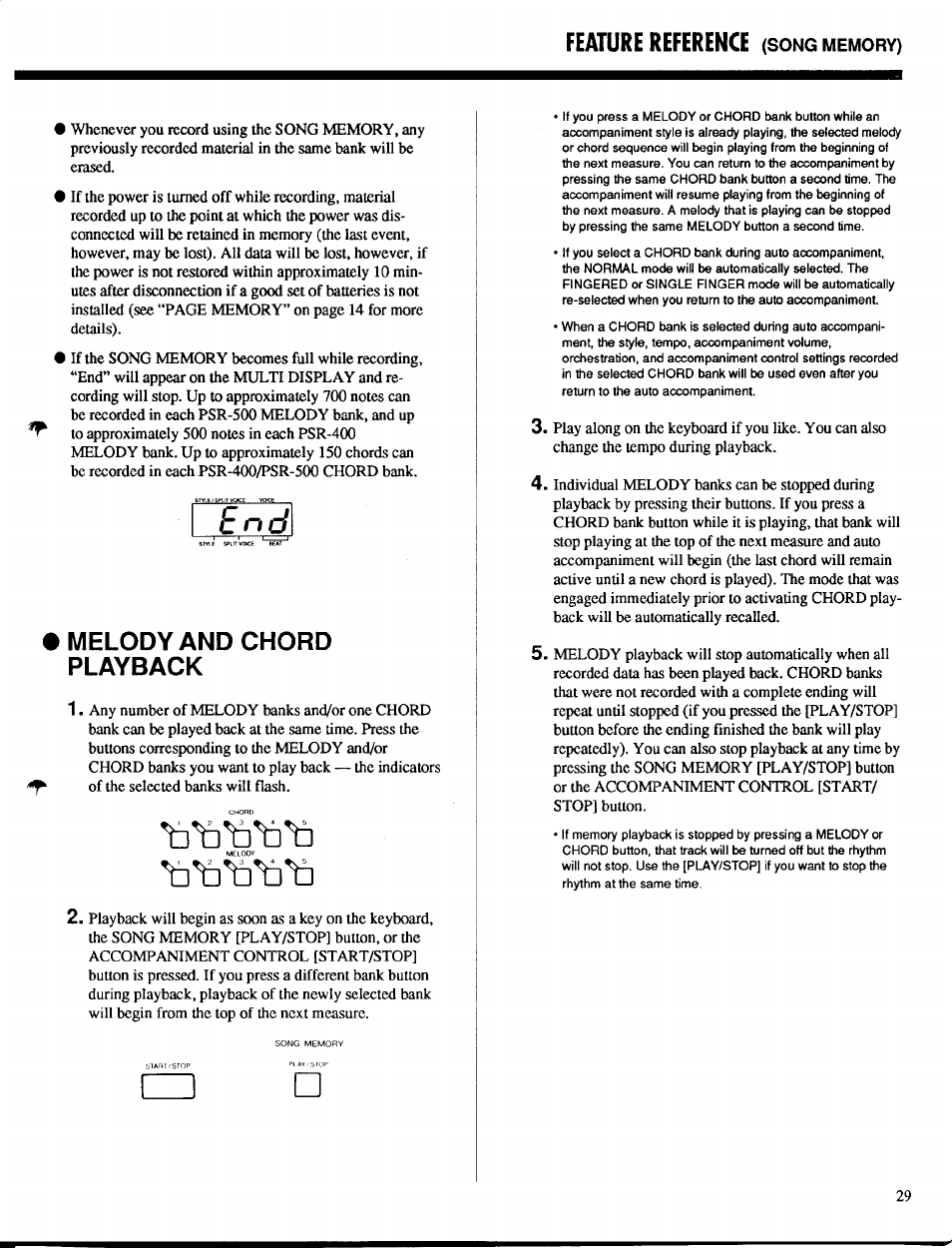 Melody and chord playback, Feature reference | Yamaha PSR-400 User Manual | Page 31 / 47