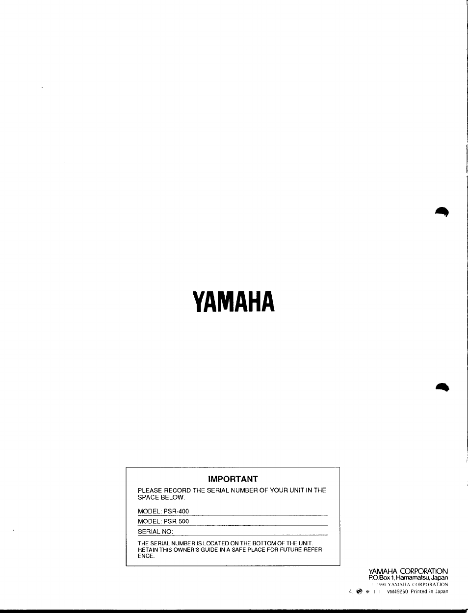 Yamaha | Yamaha PSR-400 User Manual | Page 47 / 47