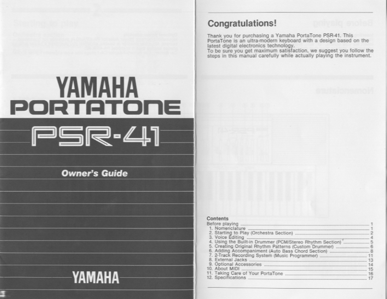 Yamaha PSR-41 User Manual | 13 pages