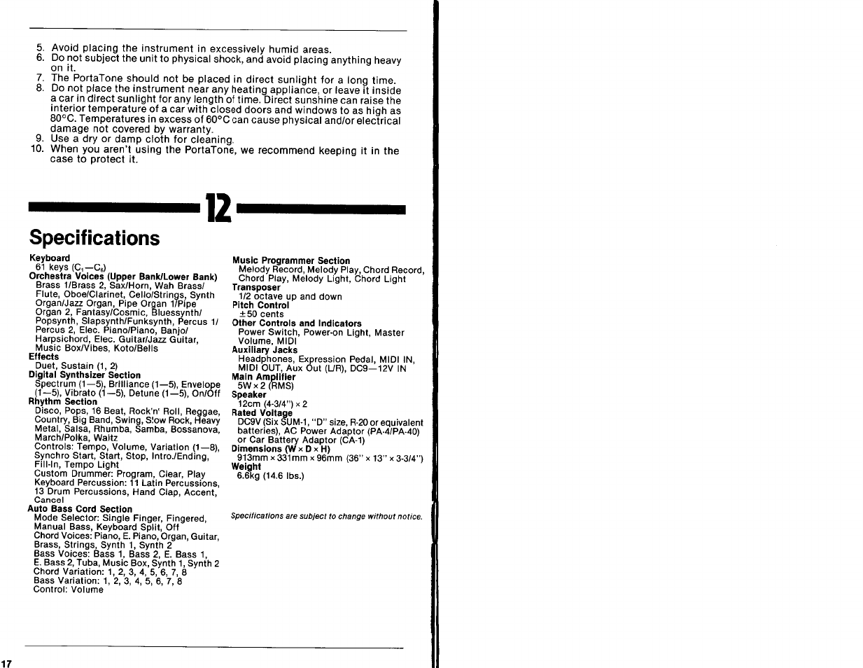 Specifications | Yamaha PSR-41 User Manual | Page 11 / 13