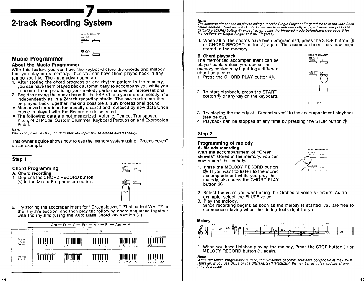 Track recording system, Step 1, Step 2 | Programming of melody a. melody recording, Ii iii ii ii iii ii, Music programmer | Yamaha PSR-41 User Manual | Page 8 / 13