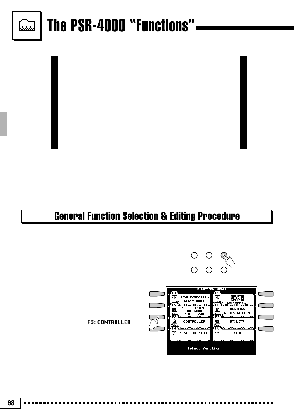 The psr-4000 “functions, General function selection & editing procedure | Yamaha PSR-4000 User Manual | Page 102 / 165