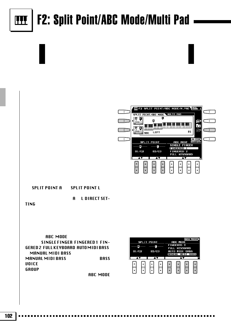 F2: split point/abc mode/multi pad | Yamaha PSR-4000 User Manual | Page 106 / 165