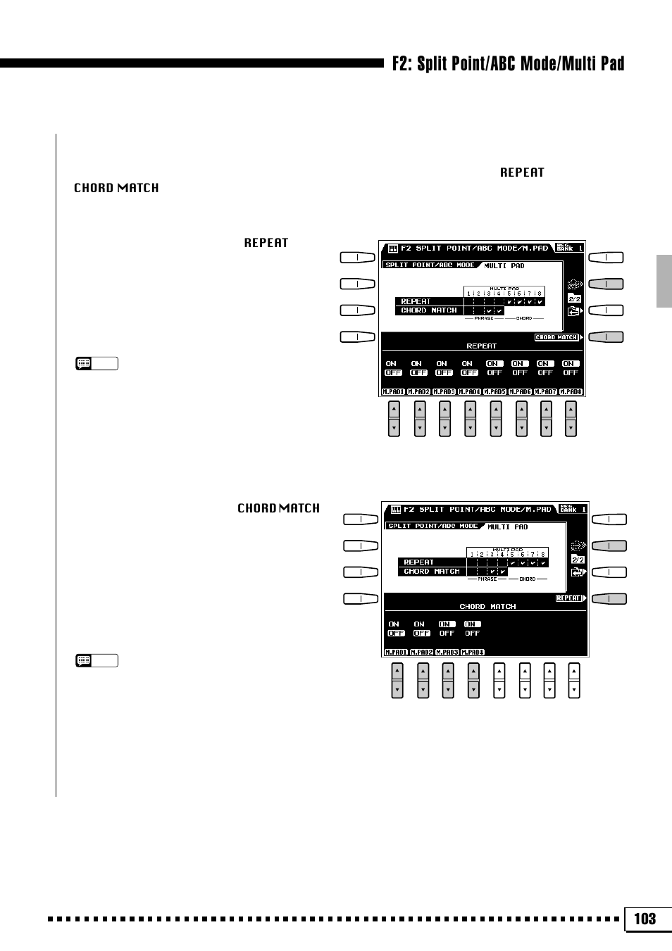 F2: split point/abc mode/multi pad, Multi pad | Yamaha PSR-4000 User Manual | Page 107 / 165