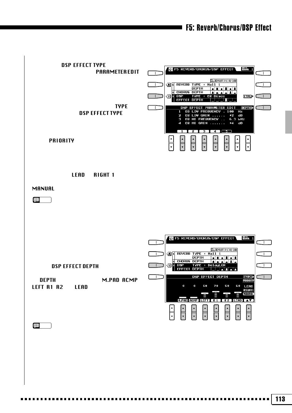 F5: reverb/chorus/dsp effect | Yamaha PSR-4000 User Manual | Page 117 / 165