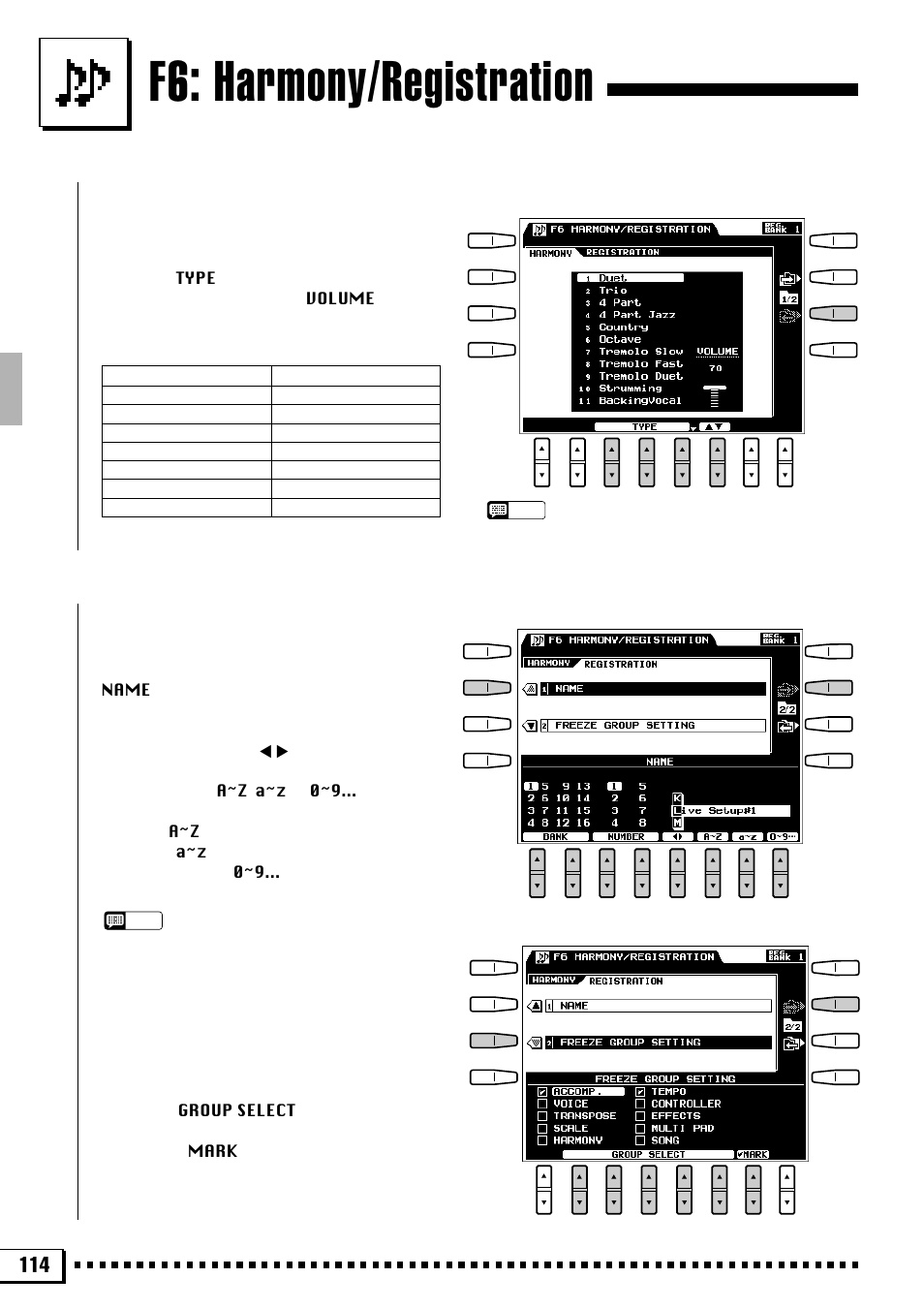 F6: harmony/registration | Yamaha PSR-4000 User Manual | Page 118 / 165