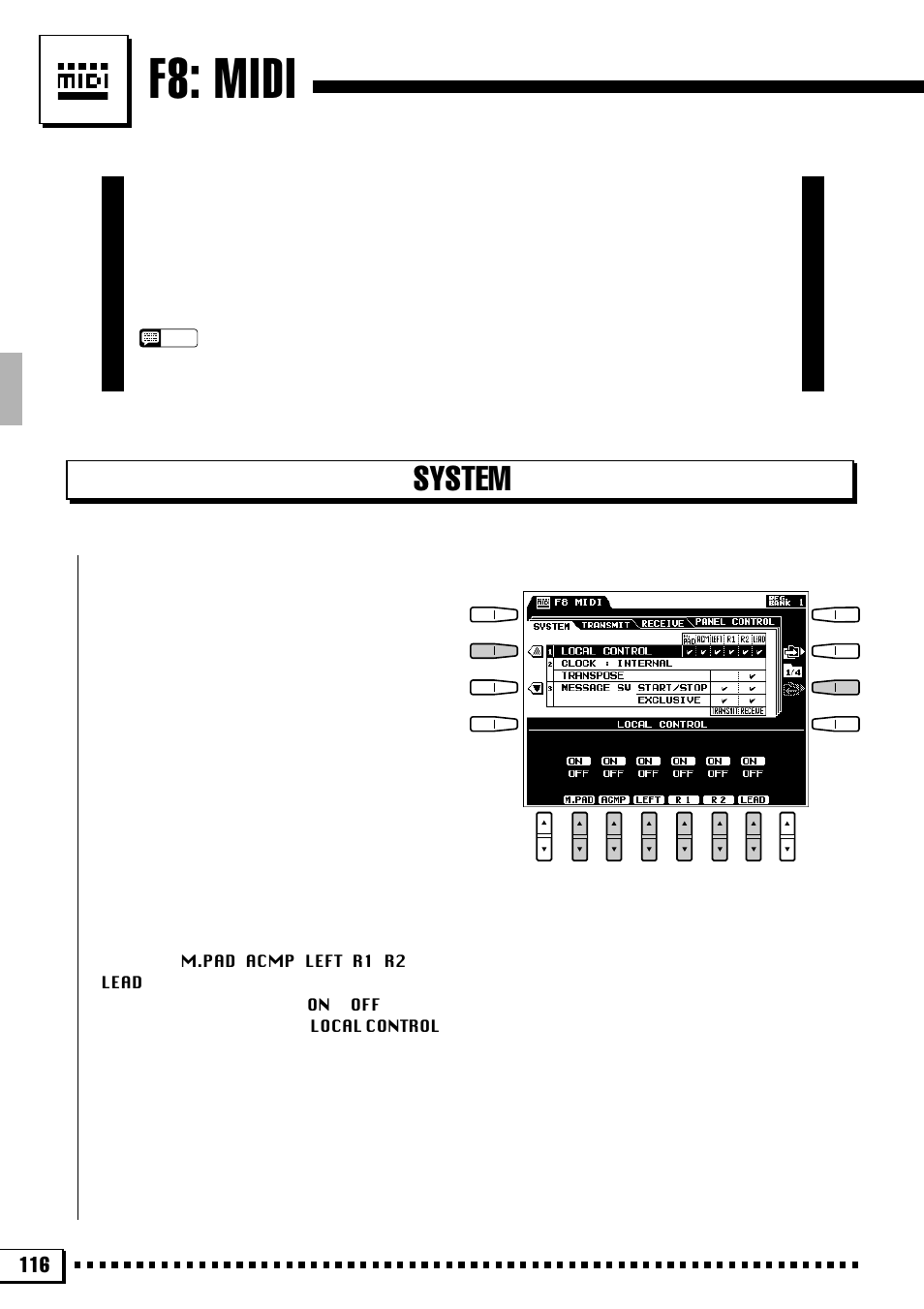 F8: midi, System | Yamaha PSR-4000 User Manual | Page 120 / 165