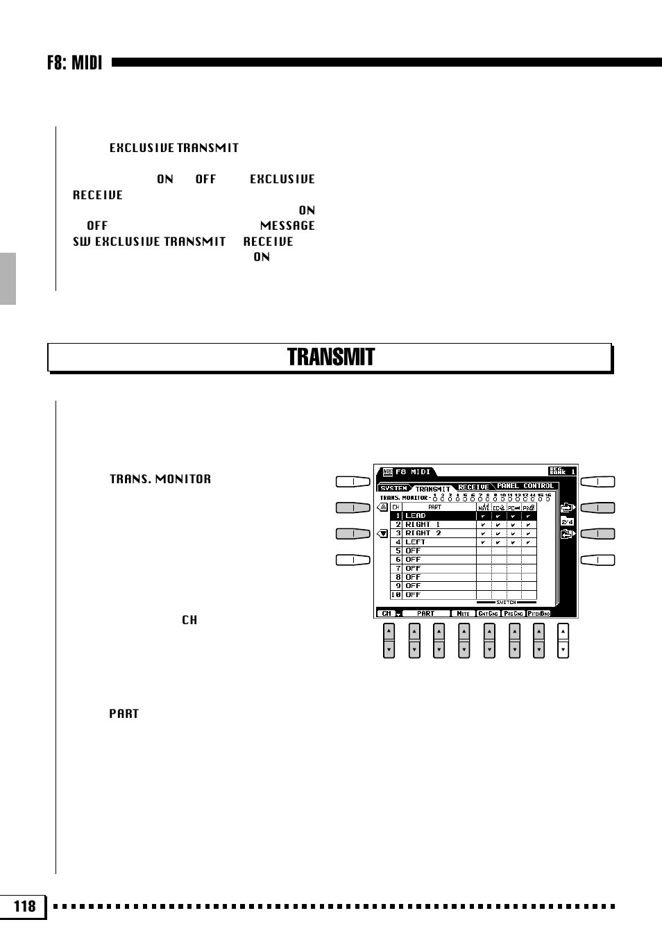 Transmit, F8: midi | Yamaha PSR-4000 User Manual | Page 122 / 165