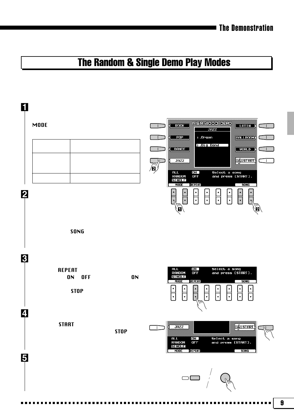 The random & single demo play modes, The demonstration z | Yamaha PSR-4000 User Manual | Page 13 / 165