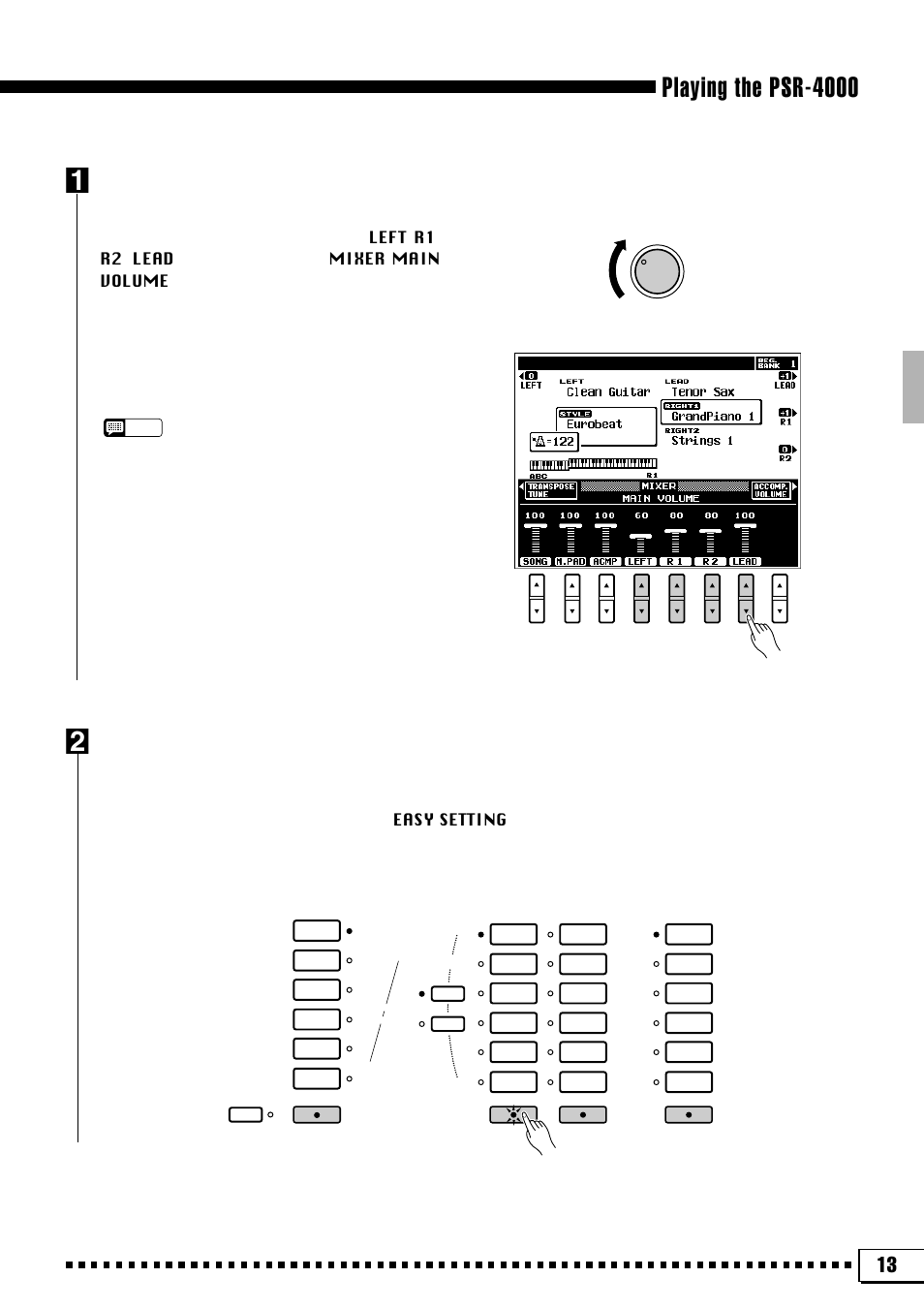 Playing the psr-4000 z, Set initial volume levels, Select the orchestra parts you want to play | Yamaha PSR-4000 User Manual | Page 17 / 165