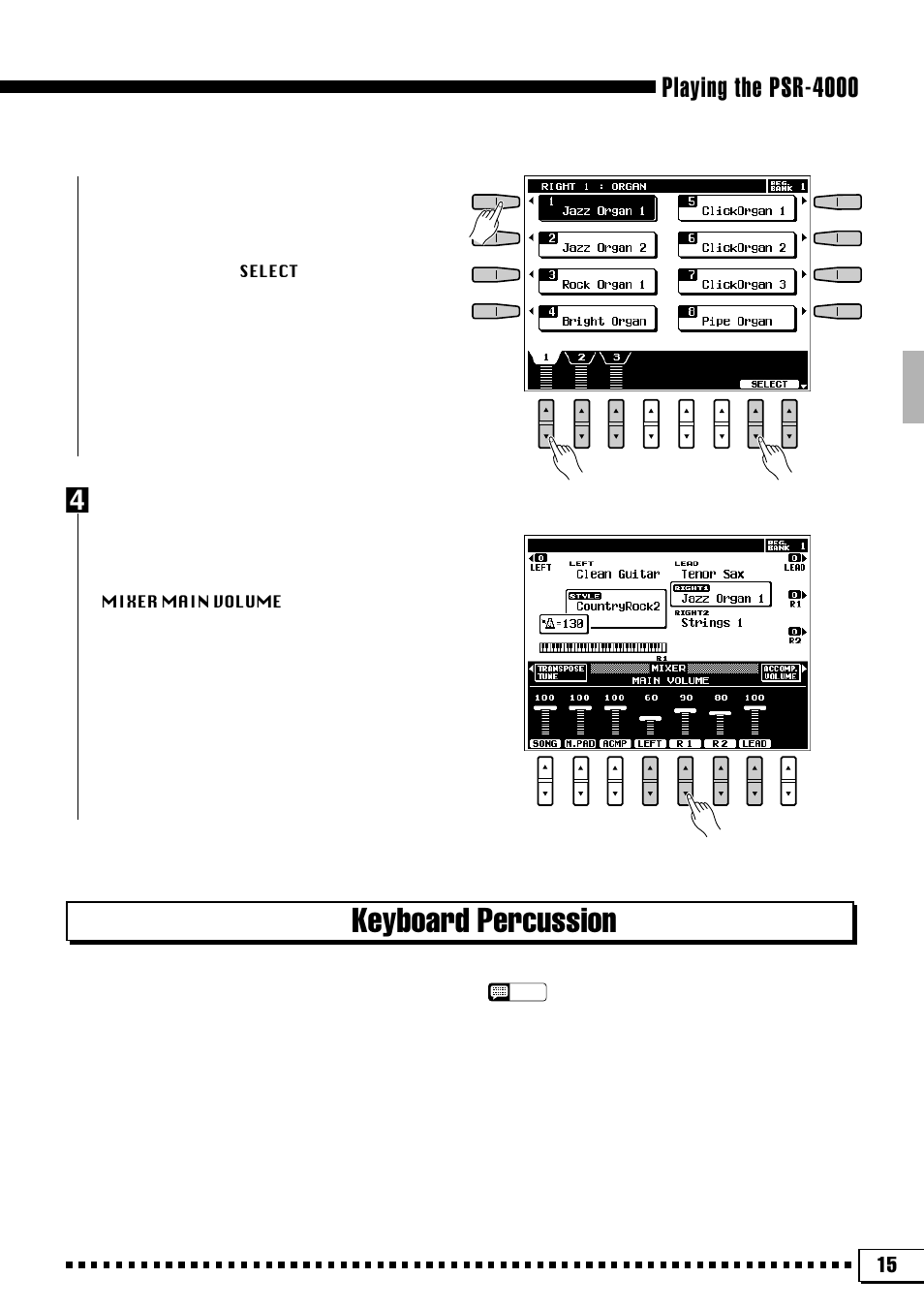 Keyboard percussion, Playing the psr-4000 | Yamaha PSR-4000 User Manual | Page 19 / 165