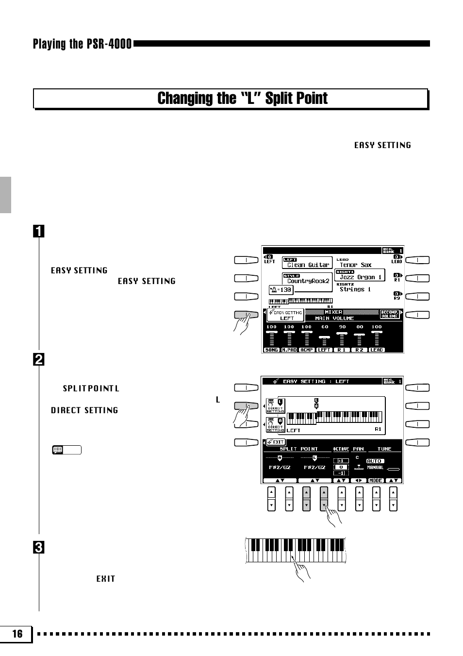 Changing the “l” split point, Playing the psr-4000 c | Yamaha PSR-4000 User Manual | Page 20 / 165