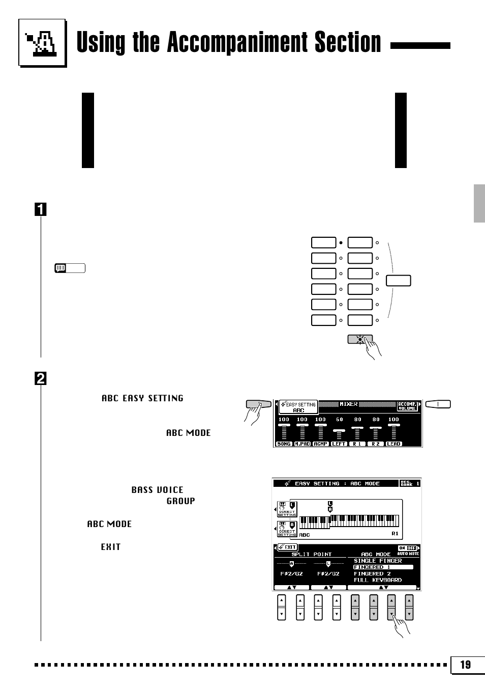 Turn abc on, Select the desired abc mode | Yamaha PSR-4000 User Manual | Page 23 / 165