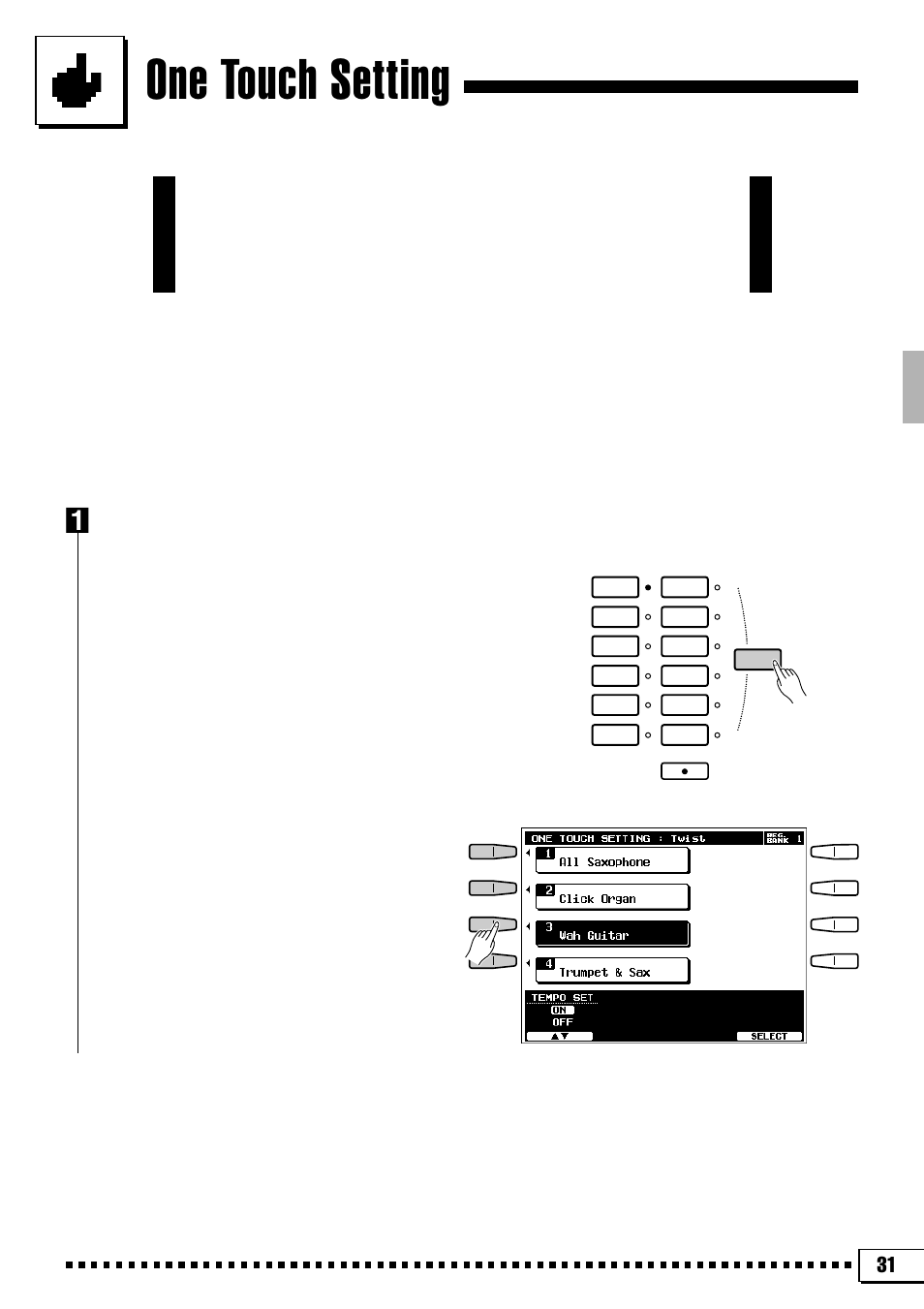 One touch setting, Engage the one touch setting feature | Yamaha PSR-4000 User Manual | Page 35 / 165