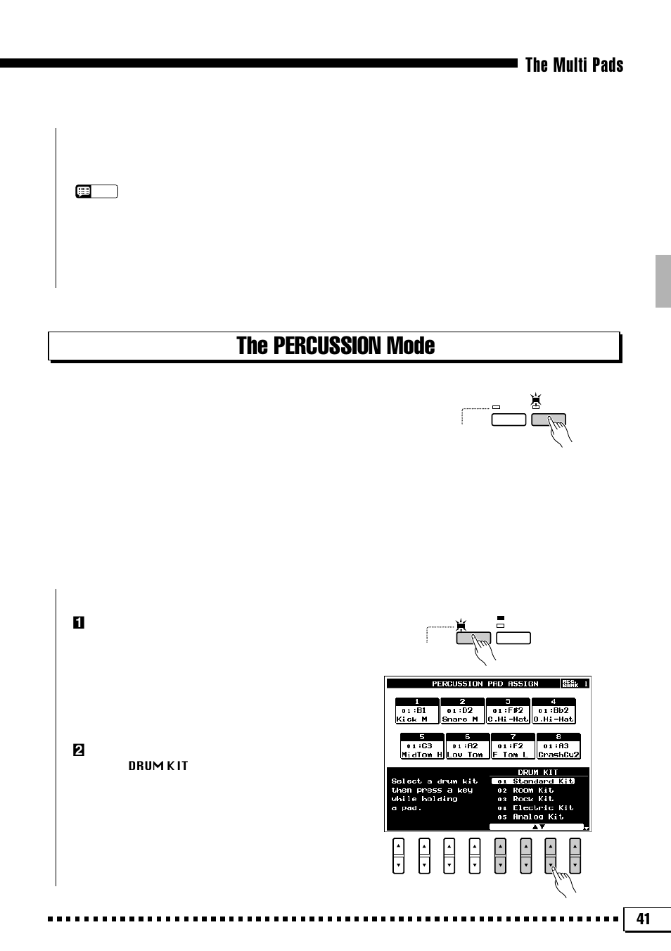 The percussion mode, The multi pads | Yamaha PSR-4000 User Manual | Page 45 / 165