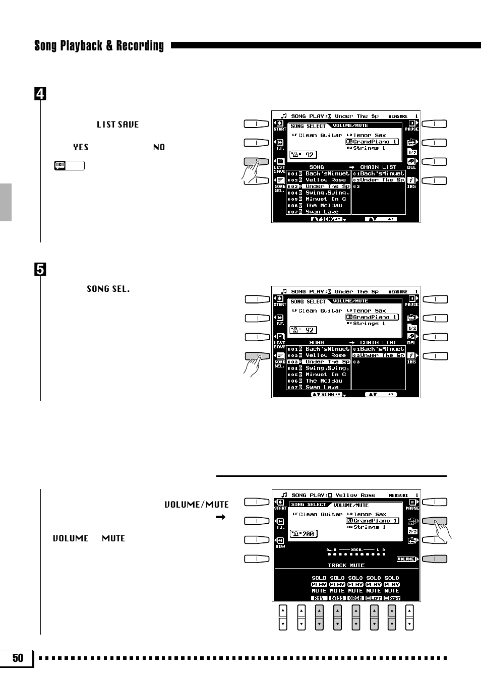 Song playback & recording b, Volume & mute/solo settings | Yamaha PSR-4000 User Manual | Page 54 / 165