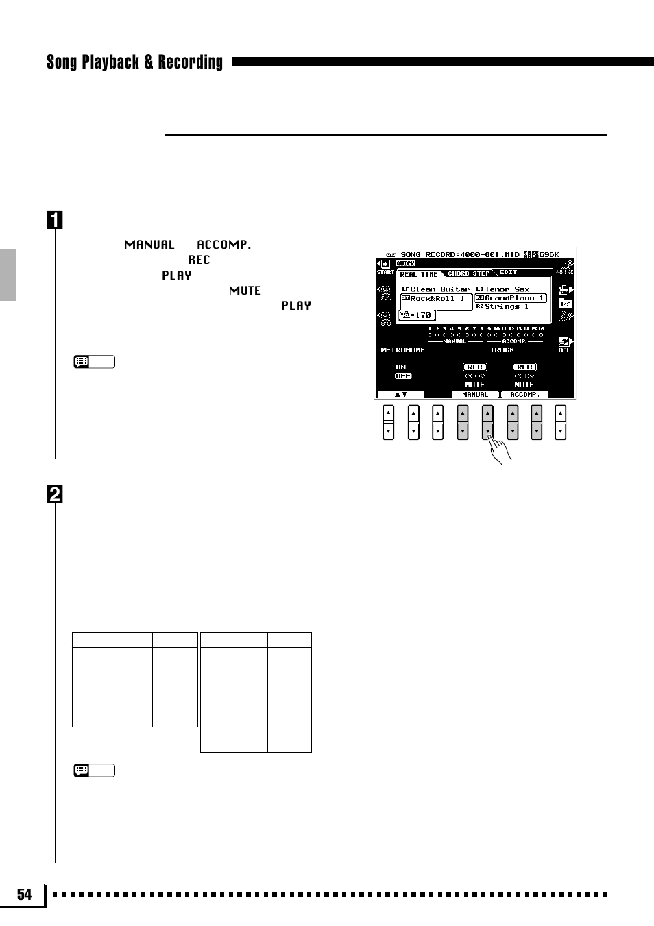 Song playback & recording, Quick record, Set the track modes | Set up for the recording | Yamaha PSR-4000 User Manual | Page 58 / 165