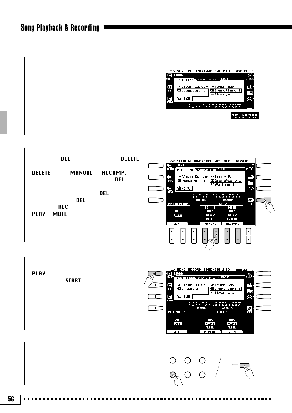 Song playback & recording, The track indicators, Track delete | Playback, Exiting | Yamaha PSR-4000 User Manual | Page 60 / 165