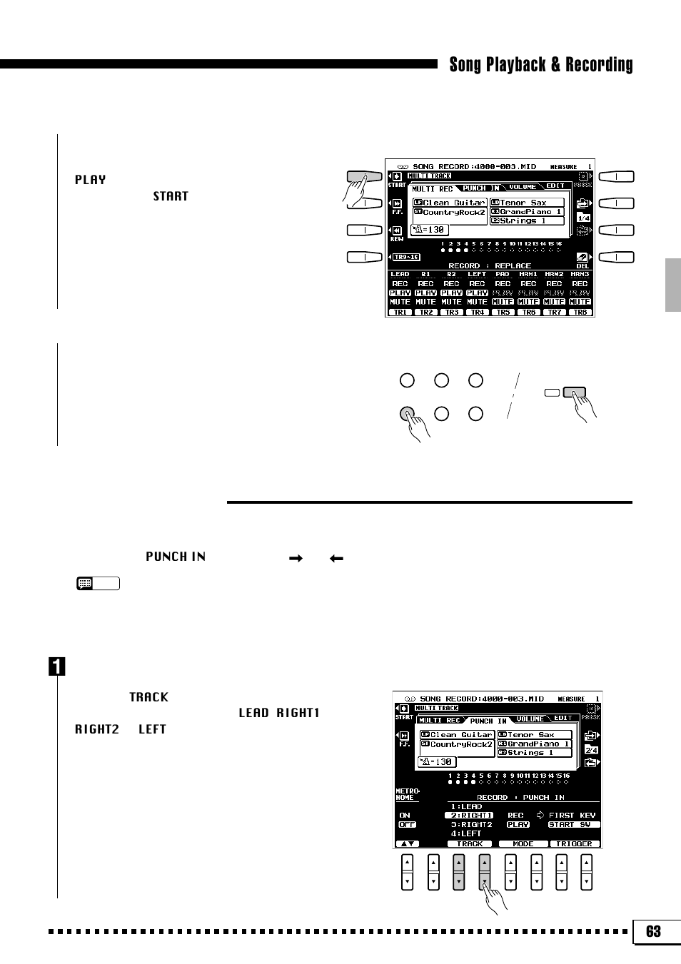 Song playback & recording, Punch-in recording, Playback | Select a track, Exiting | Yamaha PSR-4000 User Manual | Page 67 / 165