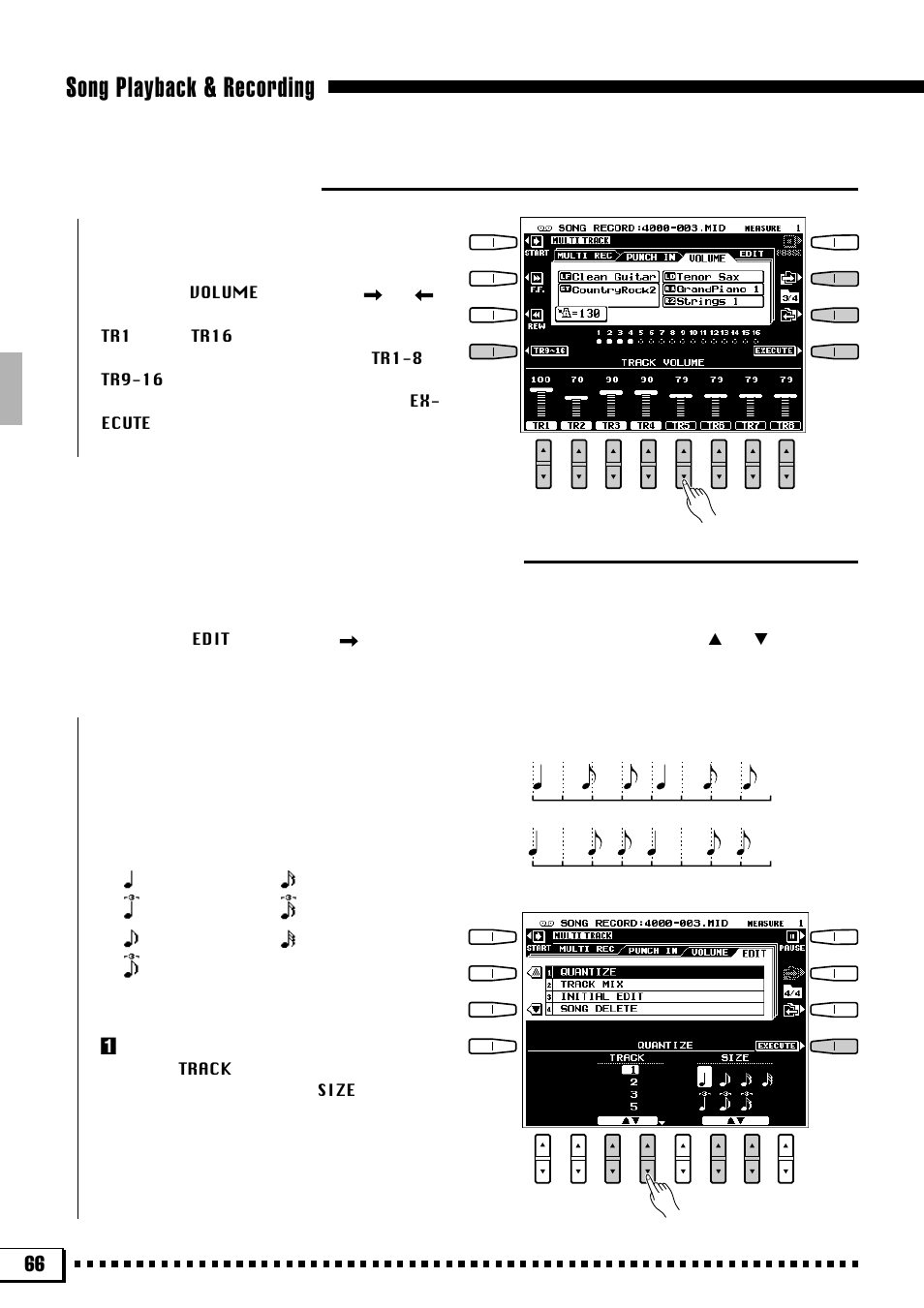 Song playback & recording, Track volume control, Multitrack record mode edit functions | Yamaha PSR-4000 User Manual | Page 70 / 165