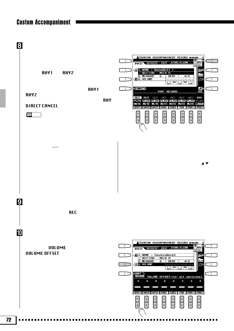 Custom accompaniment, Record the selected part, Set the part volume levels | Repeat until all parts have been recorded | Yamaha PSR-4000 User Manual | Page 76 / 165