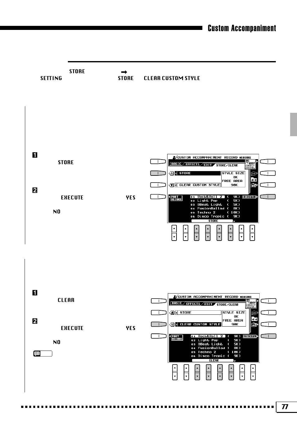 Custom accompaniment, Store/clear | Yamaha PSR-4000 User Manual | Page 81 / 165