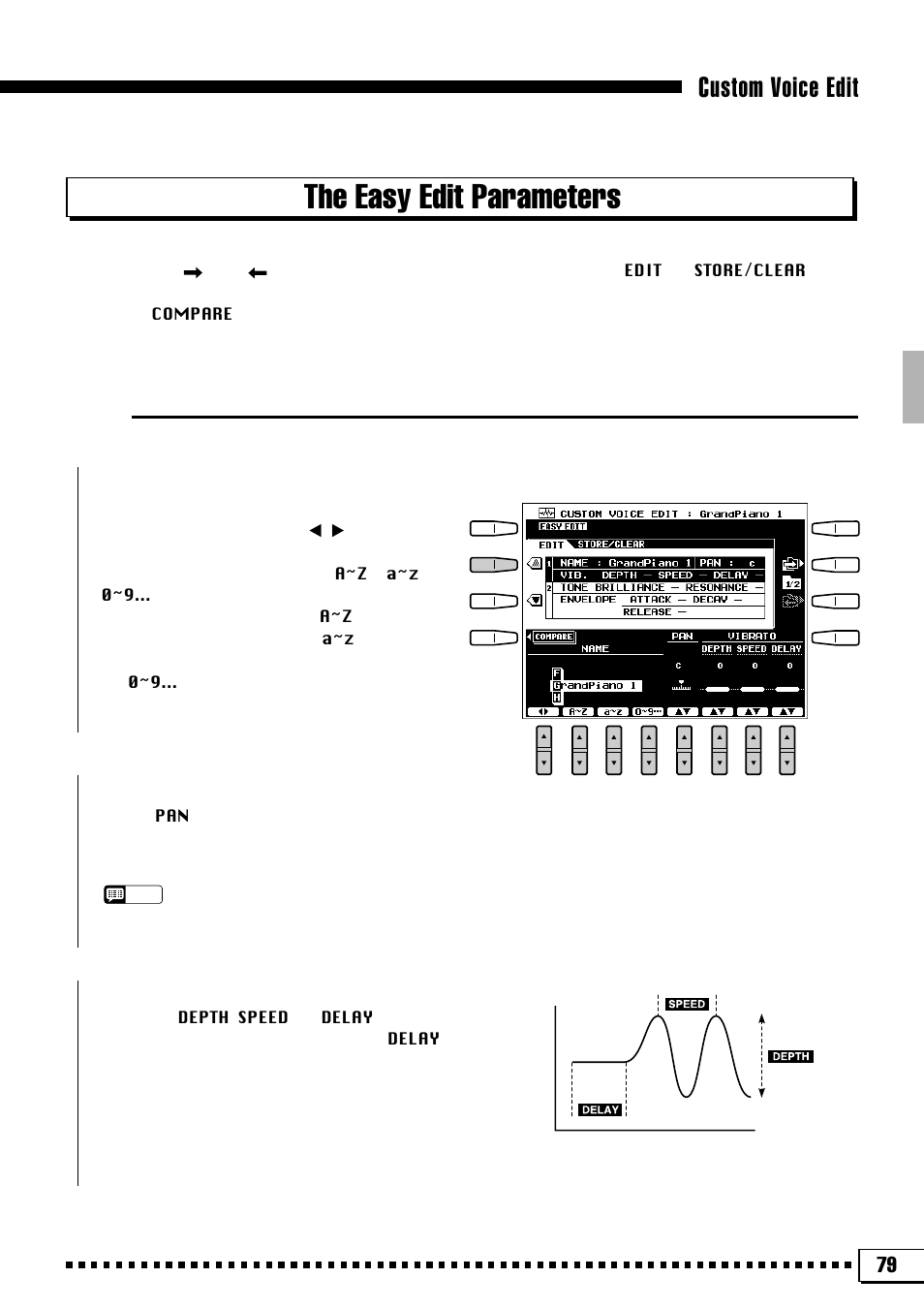 The easy edit parameters, Custom voice edit, Edit | Yamaha PSR-4000 User Manual | Page 83 / 165