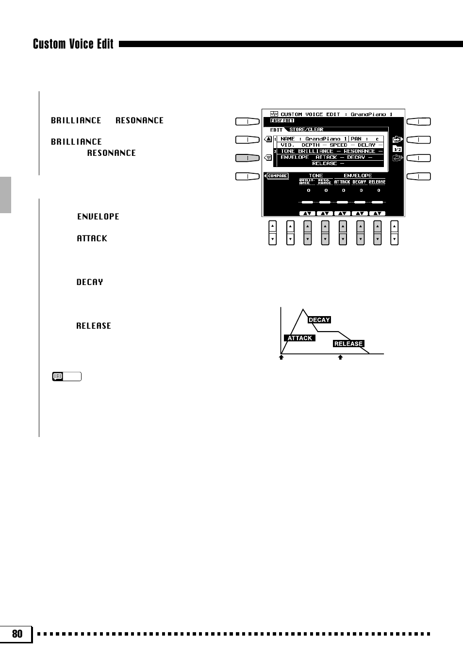 Custom voice edit, Tone, Envelope | Yamaha PSR-4000 User Manual | Page 84 / 165