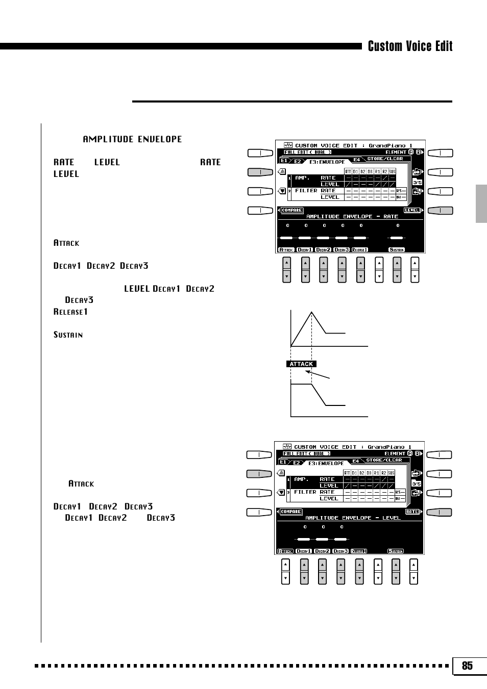 Custom voice edit, E3:envelope, Amplitude envelope | Yamaha PSR-4000 User Manual | Page 89 / 165