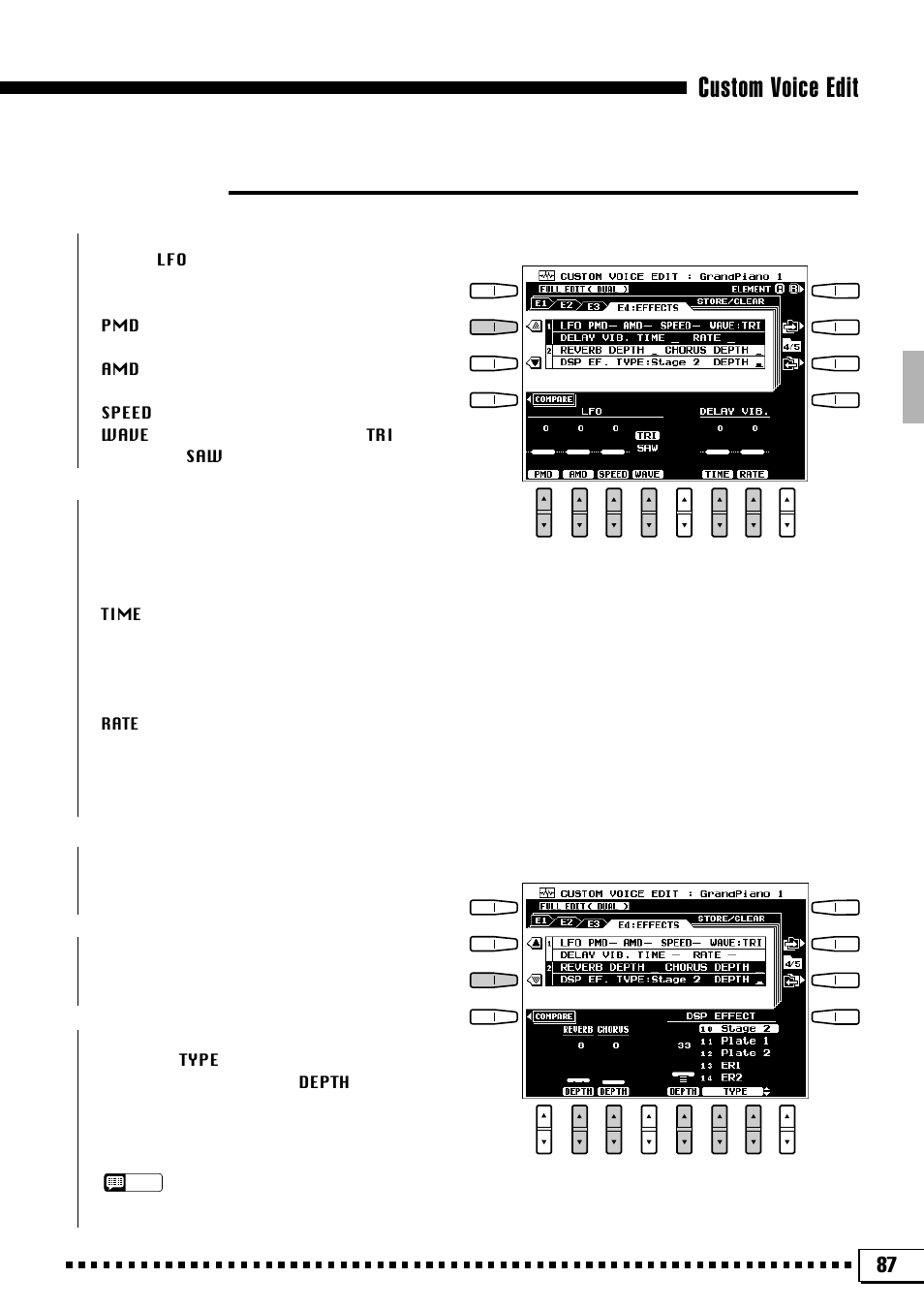 Custom voice edit, E4:effects | Yamaha PSR-4000 User Manual | Page 91 / 165