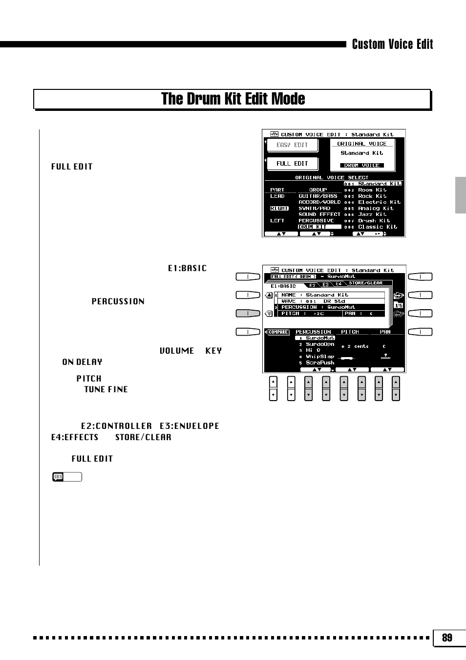 The drum kit edit mode, Custom voice edit | Yamaha PSR-4000 User Manual | Page 93 / 165