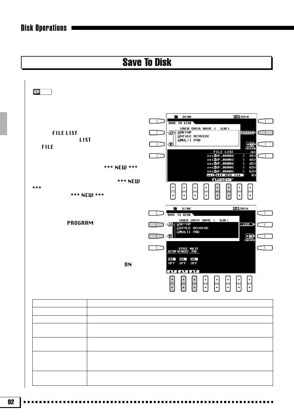 Save to disk, Disk operations | Yamaha PSR-4000 User Manual | Page 96 / 165