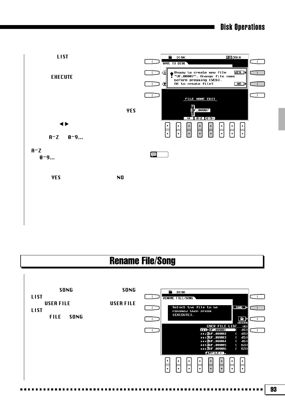 Rename file/song, Disk operations | Yamaha PSR-4000 User Manual | Page 97 / 165