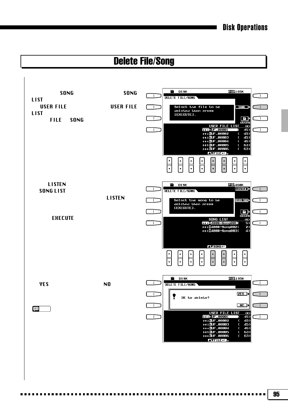 Delete file/song, Disk operations | Yamaha PSR-4000 User Manual | Page 99 / 165