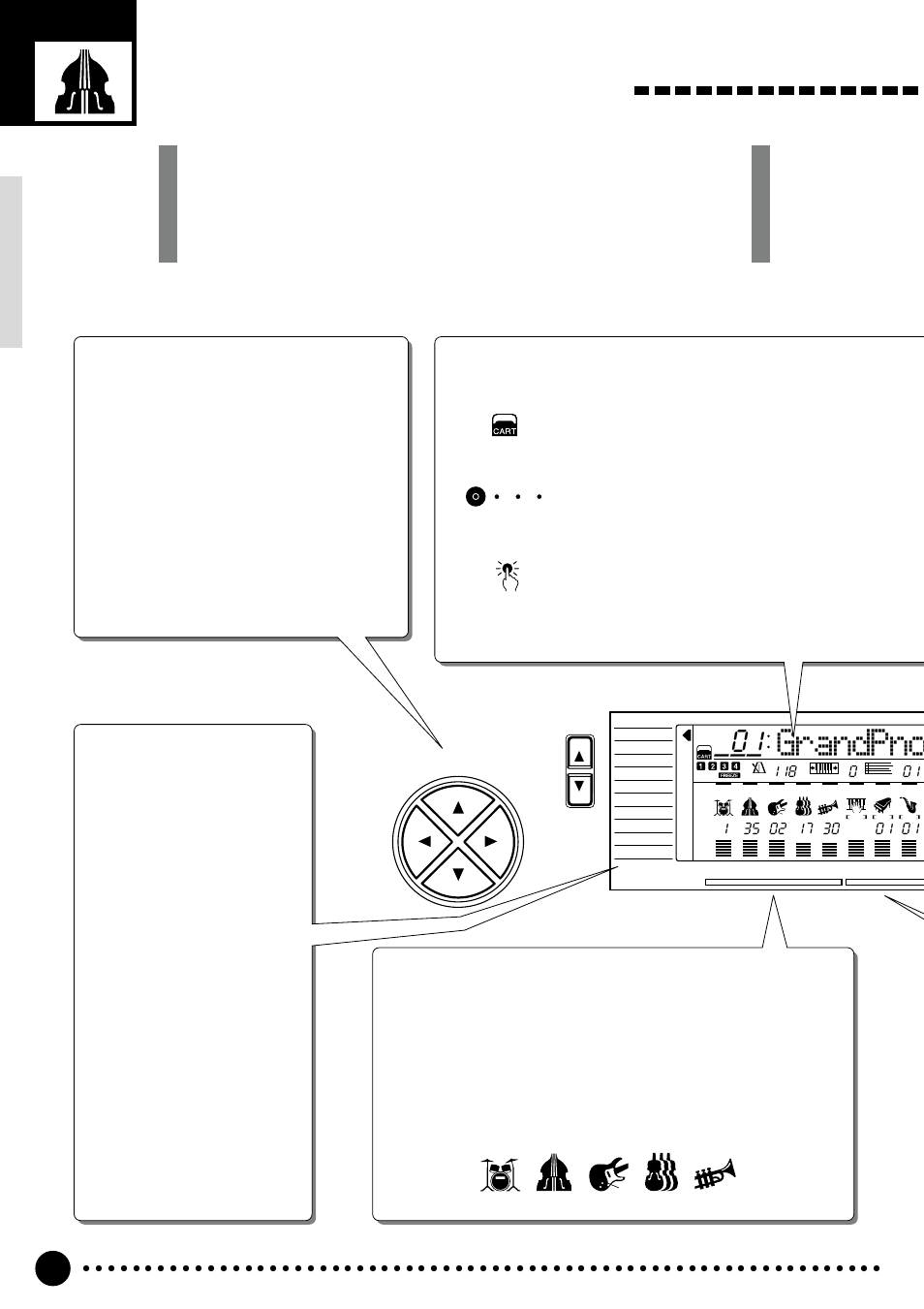 Basic display operation, Grandpno, Parameter icons | The functions, Accompaniment track parameters & icons | Yamaha PSR-520 User Manual | Page 11 / 102