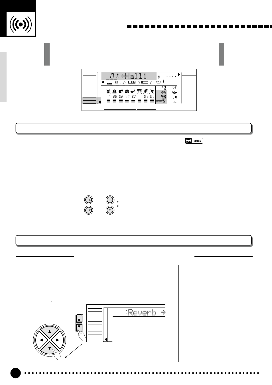 Digital effects, Changing the reverb effect, Using the digital effects | Reverb, Hall1, Selecting the reverb effect type, Select the reverb type function | Yamaha PSR-520 User Manual | Page 25 / 102