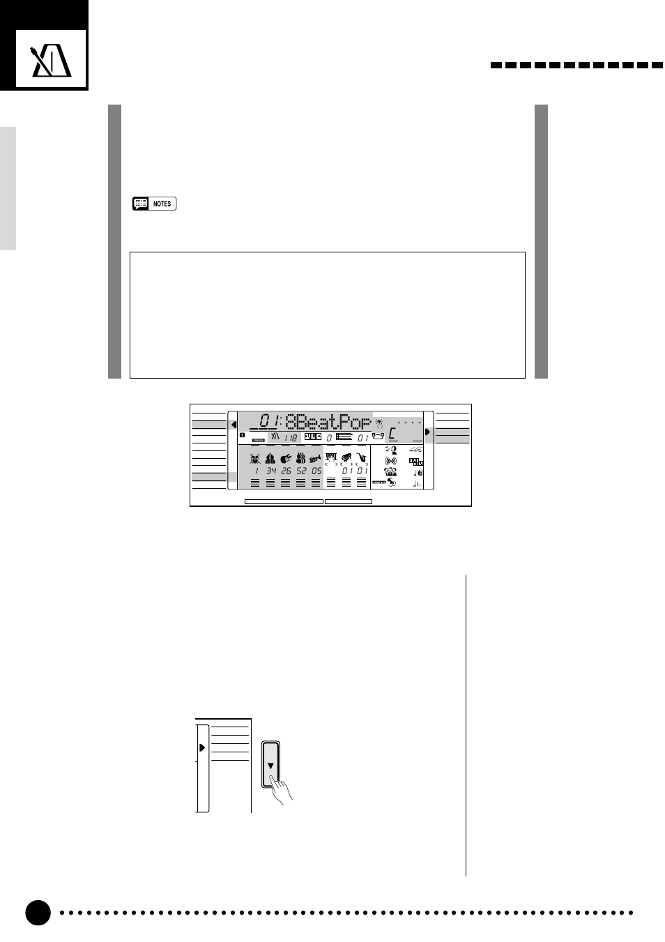 Using auto accompaniment, 8beatpop, Select the single or fingered accompaniment mode | Yamaha PSR-520 User Manual | Page 31 / 102