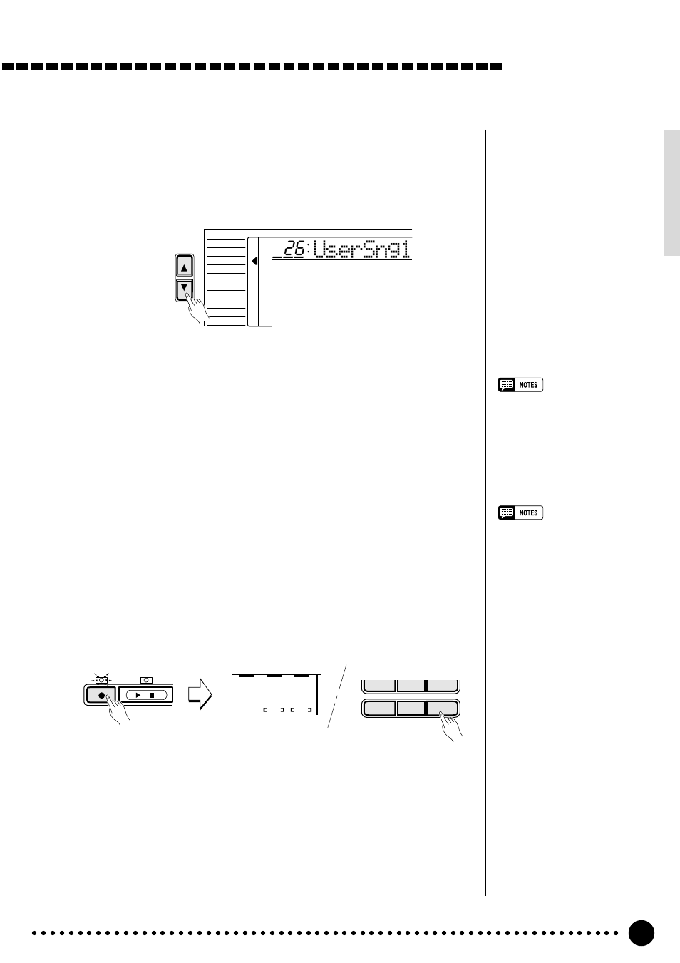 Usersng1, Song recording, Select a song number | Select a voice and set the voice parameters, Engage the melody track record ready mode | Yamaha PSR-520 User Manual | Page 48 / 102