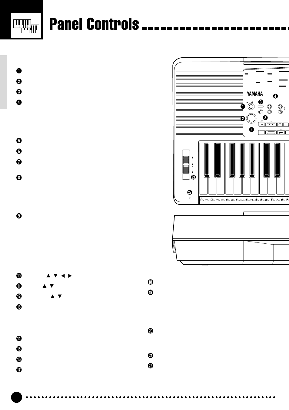 Panel controls, Top panel controls | Yamaha PSR-520 User Manual | Page 5 / 102