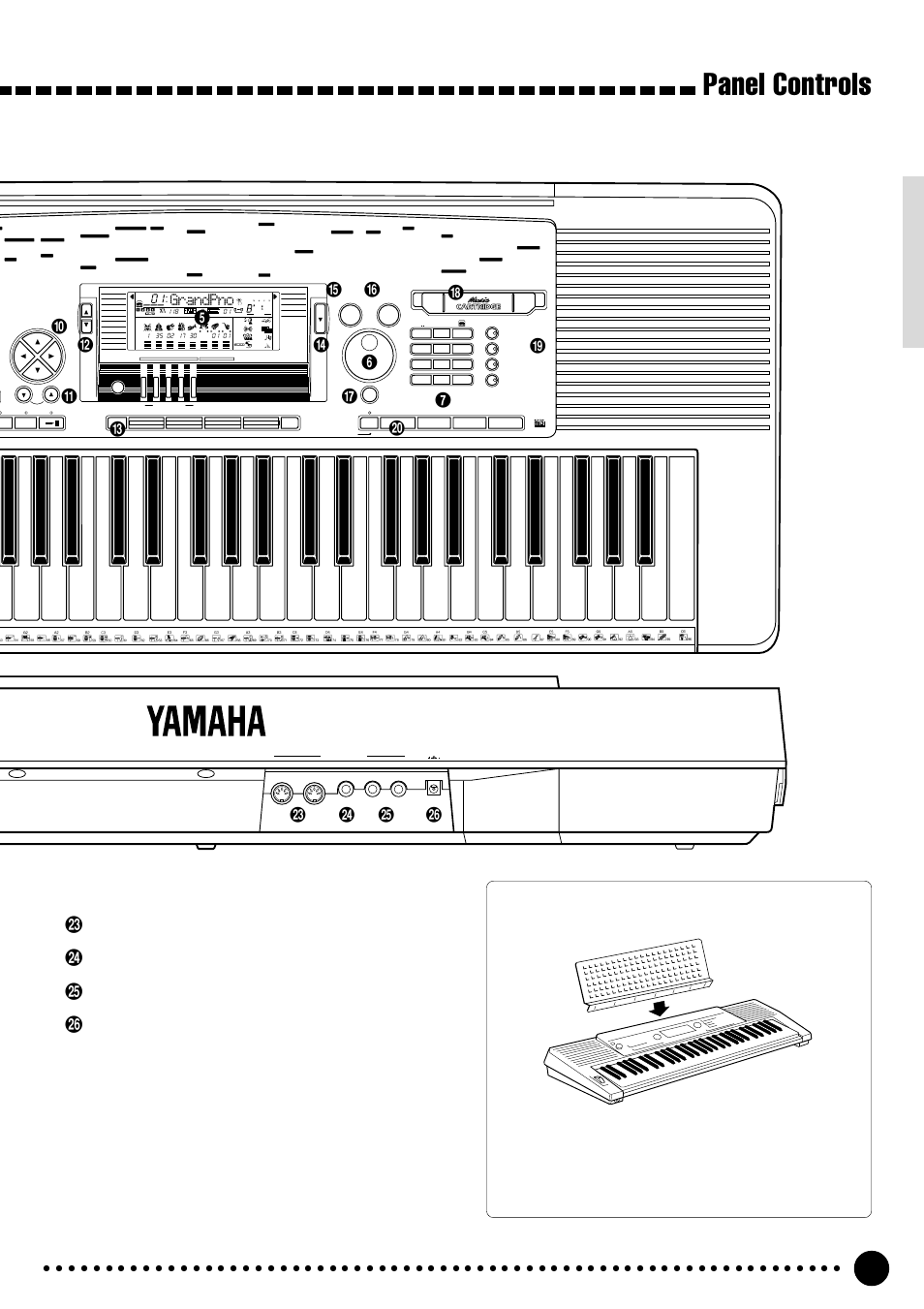 Panel controls, Rear panel controls, The music stand | Grandpno, Er t y | Yamaha PSR-520 User Manual | Page 6 / 102